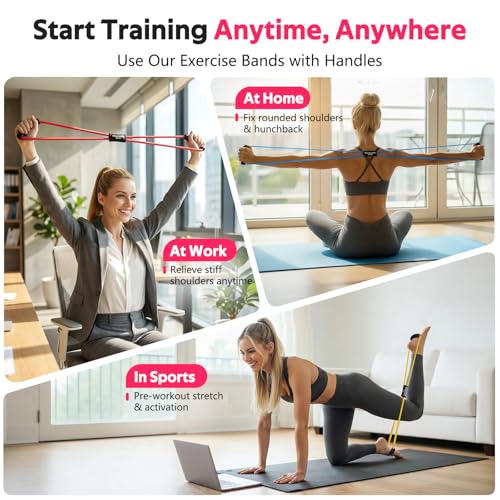 RENRANRING Figure 8 Fitness Resistance Bands with Handles - Exercise Tube Band Set of 3 for Arm and Shoulder Stretch, Rope 8 Word Elastic for Women and Men - Image 4