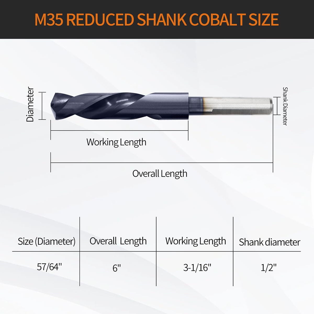 Meccion 57/64 Inch Drill Bits Titanium Aluminum Nitride Coated, M35 Cobalt High Speed Steel Reduced Shank Drill Bit for Metal，Stainless Steel, cast Iron, Copper, Aluminum Etc.