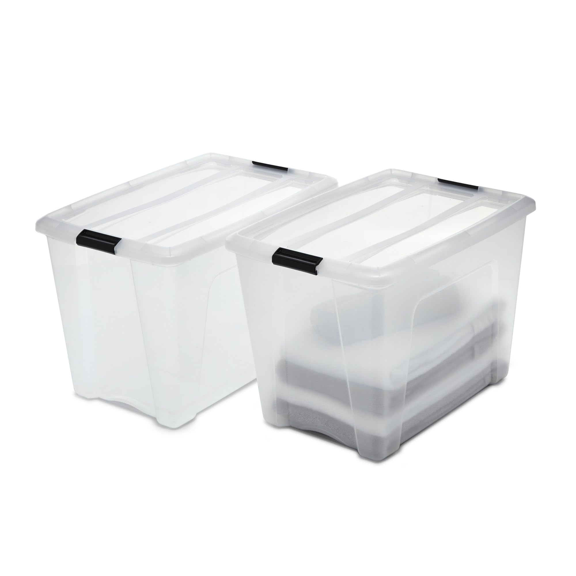 Iris Ohyama Aufbewahrungsboxen mit Deckel, 60L, 2er-Set, Transparent, Sicherer Verschluss, Stapelbar, Griffe, für Schlafzimmer, Schrank, Organisation, BPA-freies Plastik, Ordnungsboxen, NTB-60