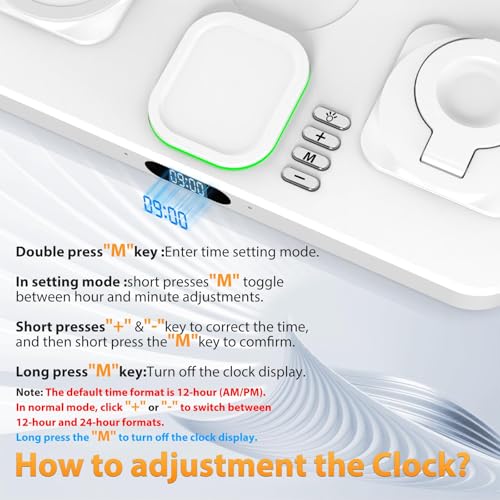 Image of 30W Charging Station for Apple Products, Foldable Wireless Charger with Clock Display&7 Color Light, Wired Charging for iPad /Tablet Charging Station for iPhone16, for Apple Watch10 for AirPods4(Cream
