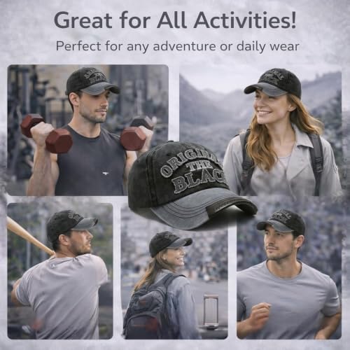 Image of Unisex Vintage Washed Cotton Baseball Cap - Distressed Adjustable Dad Hat with 3D Embroidery, Retro Sun Protection Sports Visor Casual Travel Cap for Men & Women