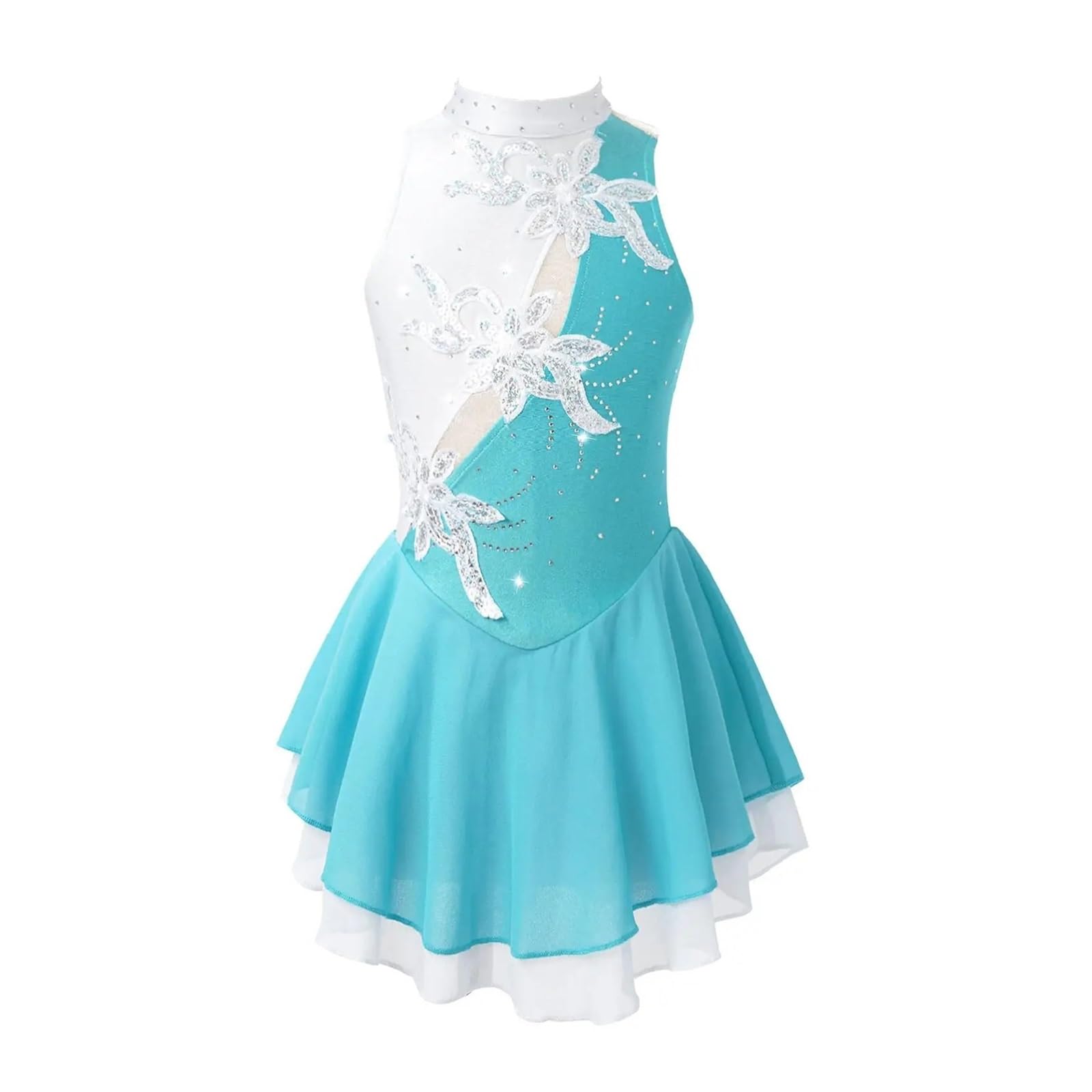 Maillot patinaje artistico Ropa de patinaje sobre hielo for niñas, leotardo de gimnasia de Ballet Floral con lentejuelas, vestido de patinaje artístico for competición de baile, disfraz de escenario(B