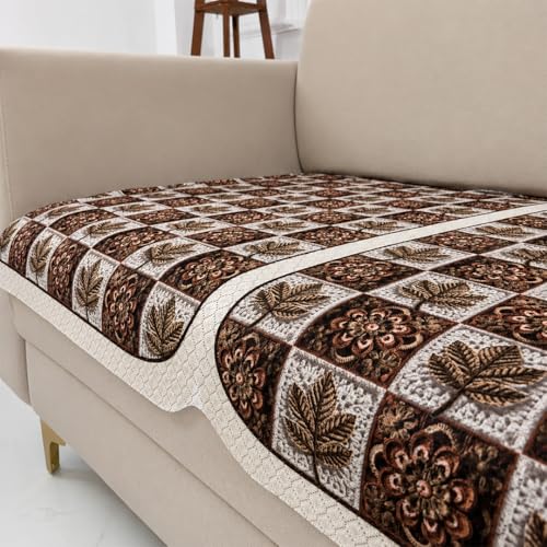 Image of Homerz Premium 'Maharaja Paradise Series' Sofa Cover | Net Fabric Sofa Cover | Washable, Anti-Dust Backed & Wrinkle Resistant Cover (Leafy Checks, 6 (3+2+1) Seater, Only Seat Cover)