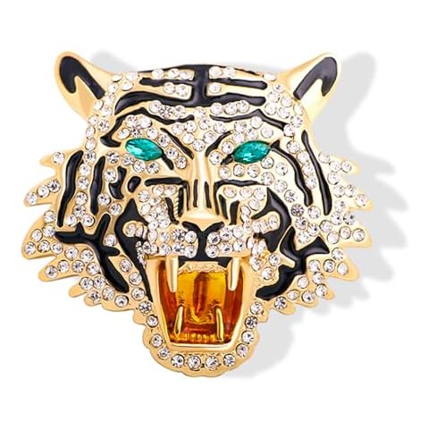 Vintage Punk Tiger Head Brooch Pin, Rhinestone Crystal Animal Tiger Suit Pin, Retro Gold Silver Tiger Head Badge Lapel Pin for Men Women Girls (C Gold) Cover