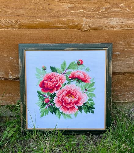 Image of RIOLIS - Tree Peony 1854, Floral Cross Stitch Kits 15,75 inch x15,75, Cross Stitch Kits for Beginners & Advanced, Crossstitching Kits Adult, Counted Stitching Kits, Flowers Embroidery Kit