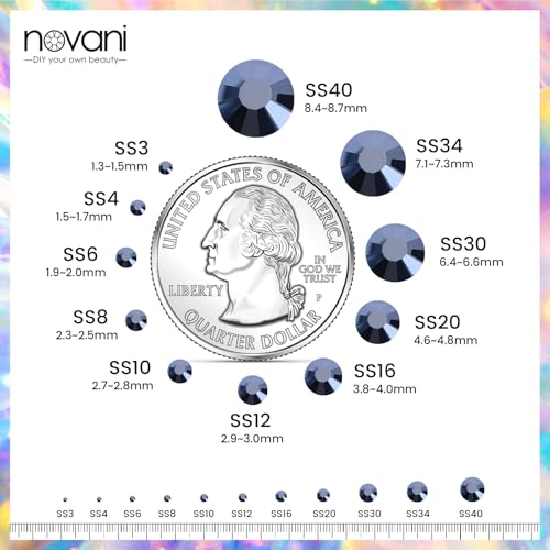 Image of Novani Rhinestones Flatback Rhinestones Glass Gems Stones Jewels Round Gemstones Non-Hotfix Crystal for Crafts,SS20,1440 Pieces,Shiny Black