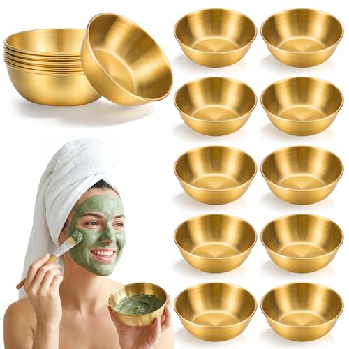 Set de 16 tazones faciales de acero inoxidable dorados miniatura 1