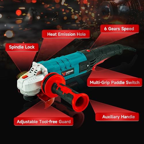 Image of Angle Grinder 4-1 /2 Inch, 10-Amp, High Power Angle Grinder Tool with Cutting & Grinding Wheels, Non-Slip and Shockproof Auxiliary Handle for Cutting, Grinding, Polishing and Rust Removal (Blue)