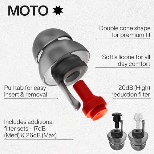 Image of EARPEACE Moto - Reusable Motorcycle EarPlugs - Motorcycle Ear Plugs Wind Noise Protection - Comfortable Ear Plugs for Riding with High Fidelity Filter Noise Canceling Up to 26dB