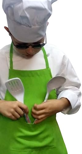 Delantal verde lima para niños y niños, se adapta a 2-7 años de edad, 15 x 21 pulgadas, tela real