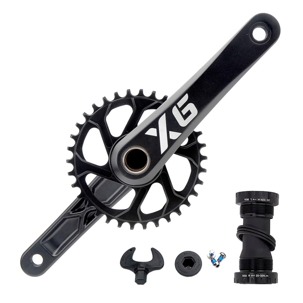 Zestaw korby do roweru górskiego z pojedynczą prędkością 170/175 mm 30/32/34/36/38 zębów, wąskie szerokie zęby zębate, zintegrowane wydrążone ramię korby z suportem BSA, kompatybilne c