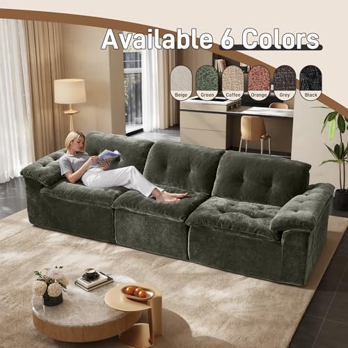 Image of Oversized Modular Sectional Sofa, Large Modern Cloud Sectional Couch with Seat Cushion, Boneless 3 Seater Couch for Living Room, Apartments, No Assembly Required, Green