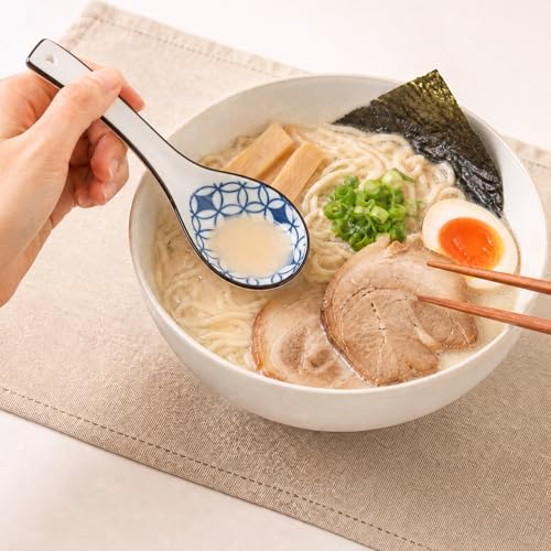 Image of Raelitego 5 /12 pcs Asian Soup Spoon, Ceramic Chinese Soup Spoons, Deep Oval Hook Non-slip Japanese Spoons for Rice Ramen Pho Miso Soup Wonton (5pcs 002)
