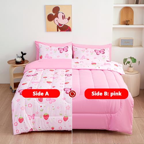 Image of Bedding Set - Pink Butterfly 5pcs Bed in A Bag, Dreamy Butterfly Printed, Soft Microfiber Twin Comforter Set with Sheets, Pillowcase & Sham for Girls Kids Teens (5 Piece Twin Size)