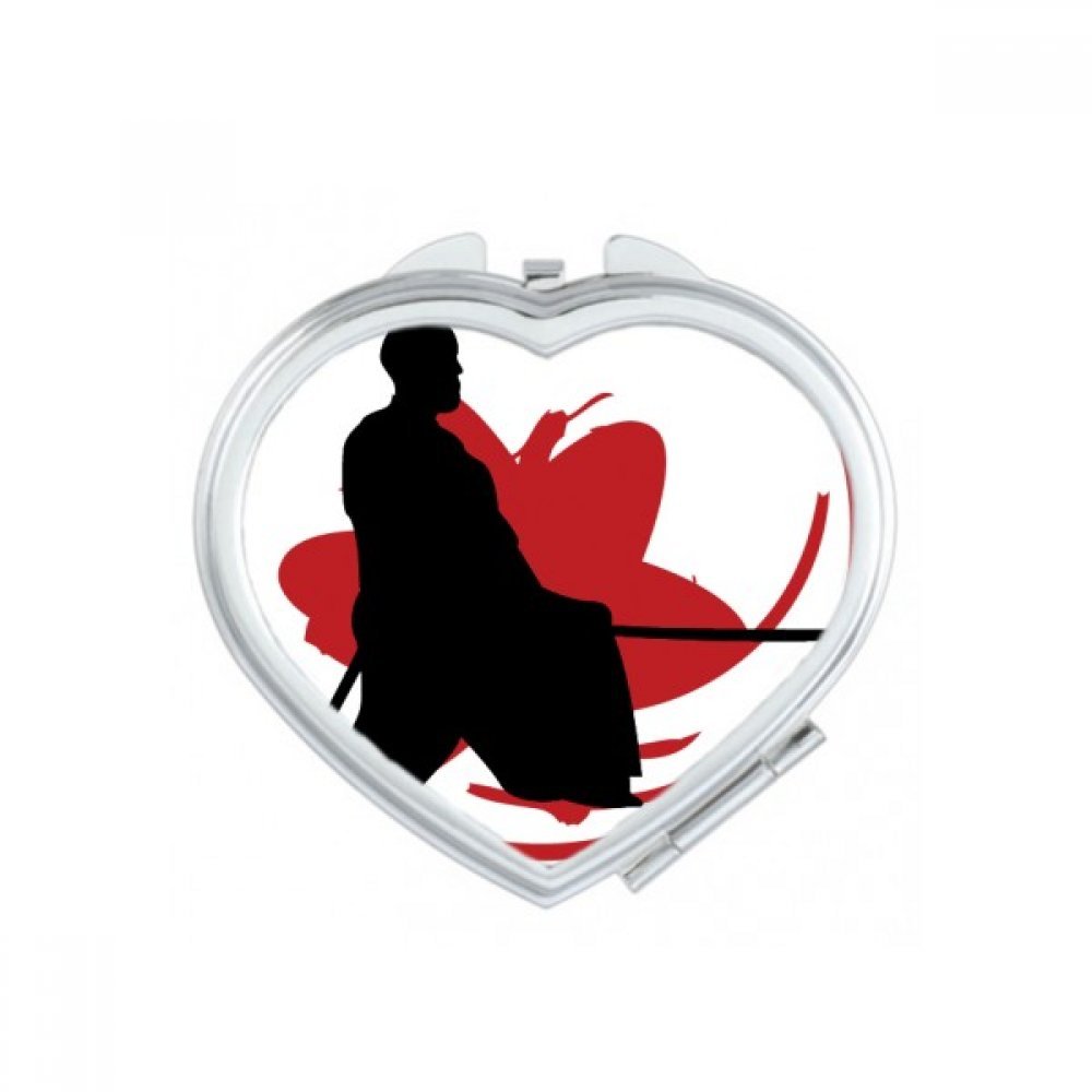 Miroir de poche compact motif samouraï katana et sakura pour maquillage