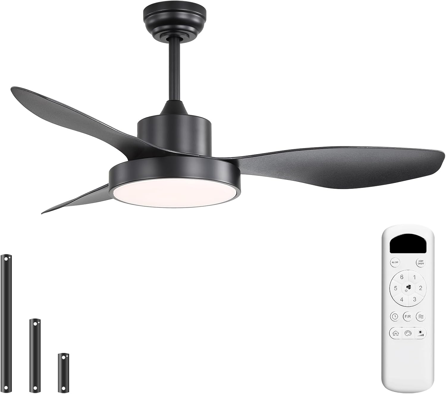 CACI Mall 48 inch Ceiling Fans with Lights, Low Profile Flush Mount Modern White LED Ceiling Fan with Remote and Reversible DC Motor, for Indoor/Outdoor/Bedroom/Living Room/Patio