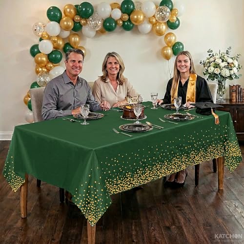 Image of KatchOn Graduation Decorations 2026, Green and Gold Graduation Tablecloth - XtraLarge 108x54 Inch, Pack of 3 | Congrats Grad Tablecloth | Graduation Table Decorations Class of 2026