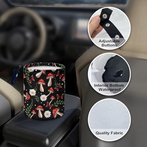 Image of Car Trash Garbage Can Mushroom Daisy Leaves Print Reusable Portable Car Garbage Bin Easy to Clean Collapsible Waste Multipurpose Bin Car Accessories Interior