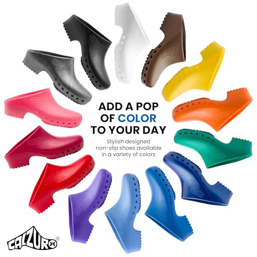 Image of CALZURO Classic Work Clogs Without Holes - Unisex Nursing Clogs - Non Slip Shoes - Autoclavable Rubber Kitchen Shoes for Women and Men -