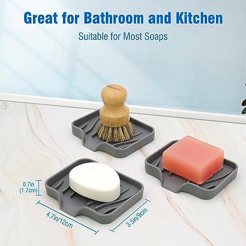 3-Pack Silicone Soap Dish, Bar Soap Holder, Soap Dishes For Bar Soap, Easy To Clean, Self Draining Soap Tray For Shower, Bathroom, Kitchen, Bathtub, Keep Soap Dry, Save Soap (Grey) #TOP5
