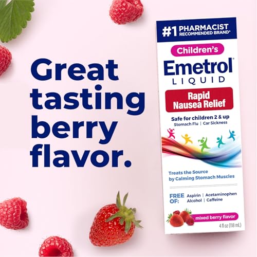 Image of Emetrol Children's Non-Drowsy Nausea Relief - Liquid Nausea Medicine for Upset Stomach - Nausea Relief for Kids - Mixed Berry Flavor - 4fl oz
