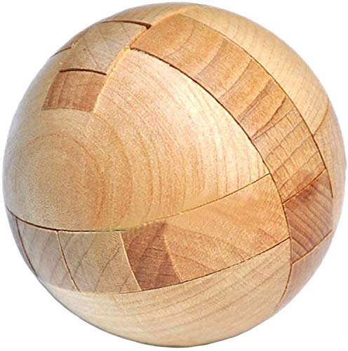 Beech Wooden Puzzle Magical Ball Brain Teasers Toy Intelligence Game Sphere Puzzles for Adults Kids- Khaki