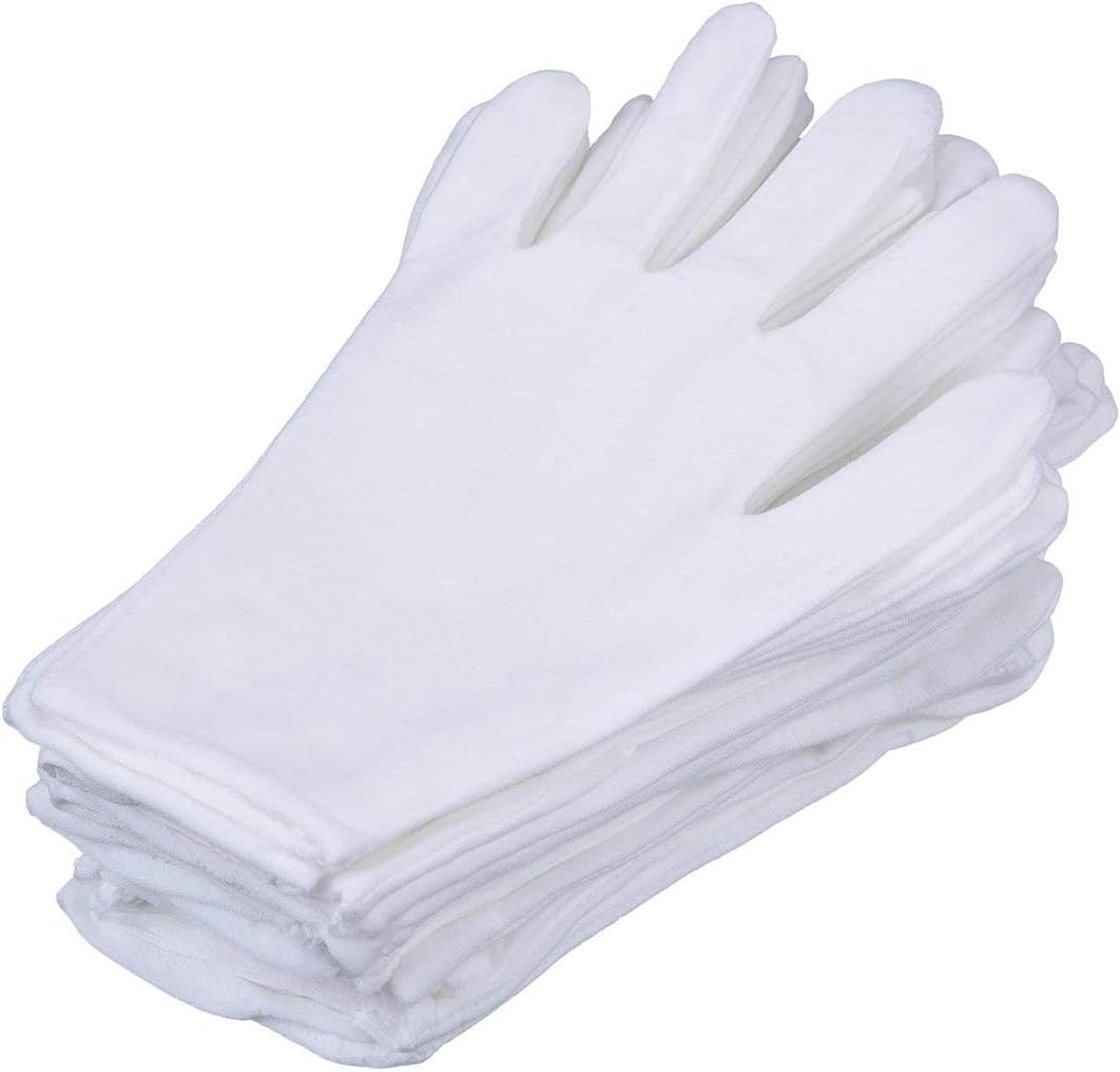 6 Pairs White Gloves - 9 inch White Cotton Gloves for Marching Band Parade,Coin Jewelry Silver Inspection,Cosmetic Moisturizing Hand Spa,Eczema Treatment,Formal Tuxedo Honor Guard Parade Dress Gloves