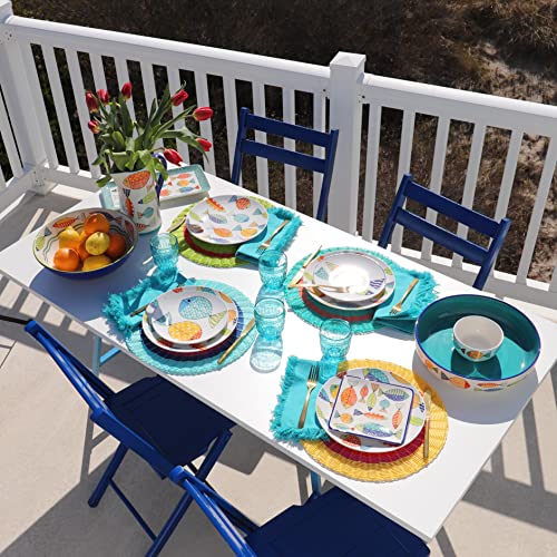 Euro Ceramica Freshcatch Collection 7.25" Canape Plates, Set Of 4 - Indoor/Outdoor Use - Colorful Cute Fish Pattern On White, Standard, (Frc-86-3920) #TOP3