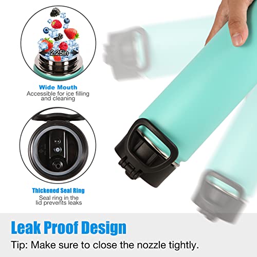 Image of Volhoply 22 oz Insulated Water Bottles with Straw Lid, Stainless Steel Sports Bottle with Handle, Double Walled Vacuum Metal Travel Cups with Wide Mouth,Reusable Water Flask for School (Mint,1 Set)