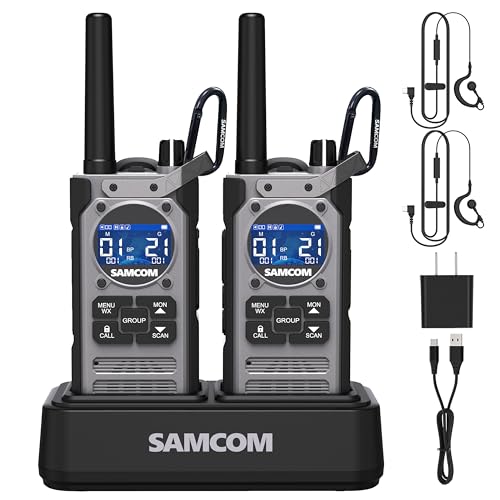 Image of SAMCOM Commercial Walkie Talkies Long Range IP67 Waterproof Rugged Radio | AI Noise Reduction NOAA Weather FM Radio SOS Flashlight Group Repeater Capable Floats 2 Packs for Security School Church