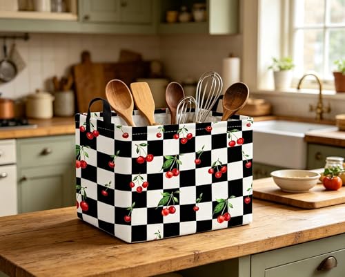 Image of Rectangular Cherry baskets,Racing flag basket,Kids Storage Bins,Waterproof Collapsible Storage Bin,Toy Storage Bin,Cute Organizer Box,Book baskets,Girl room Decor(Cherry)