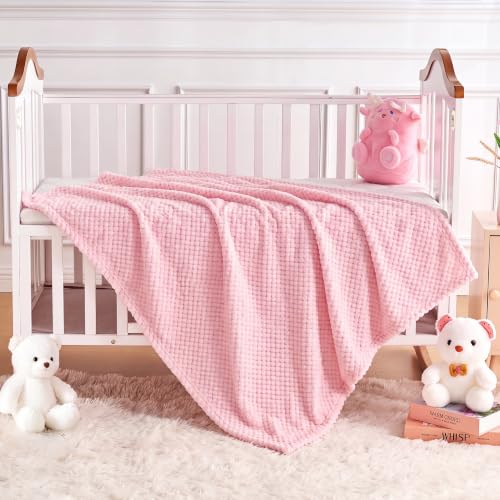 Image of Reginary 4Pcs 30x40 Baby Blanket Fuzzy,Light Blue, Pink, Beige, Purple | Waffle Flannel Baby Throw Blankets, Warm Nursery & Crib Blankets, Girl & Boy Newborn Infant