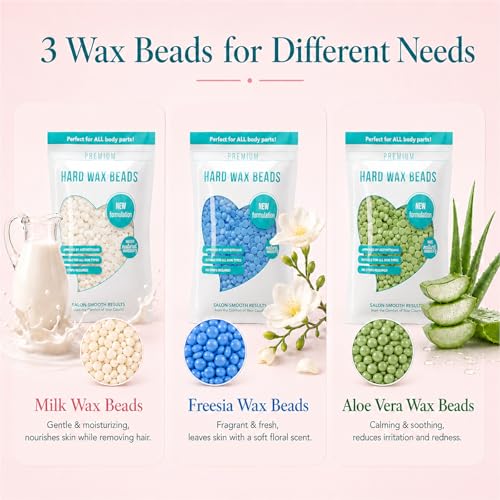 Image of Waxing Kit for Hair Removal - Beginner Friendly Wax Warmer with 6 Bags Hard Wax Beans Freesia & Milk & Aloe, Ideal for Body, Bikini, face, Home Salon Use - Pink Beach