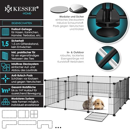 KESSER® Freigehege Gittergehege für Kaninchen aus Metallgitter XXL Kleintiergehege Meerschweinchen Gehege Freilauf, Kleintierkäfig Laufgitter Hasenstall für Innen/draußen, inkl. Komplettset & Flasche