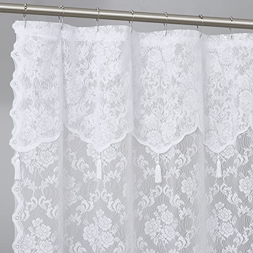Comparativas de Precio de cenefas para baños los más solicitados. 33 Warm Home Designs Cortina de Baño Blanca con Cenefa Adjunta y Borlas. Tamaño Estándar 183 cm x 213 cm. Cortina de Baño de Encaje de Lujo para una Decoración de Baño Única....