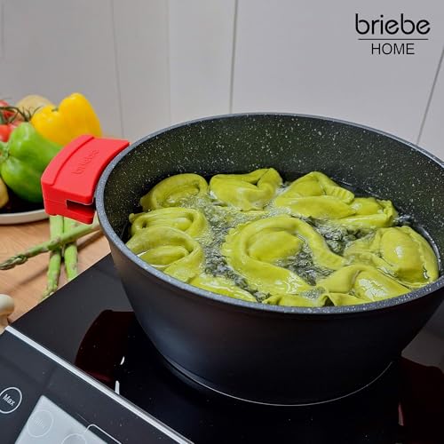 briebe Black Titanium Cookware Set of 6 Non-Stick Titanium Cookware Set of 3 Cast Aluminium Pots Without PFOA, Set of Pots and Lids Glass, Removable Silicone Handles, Ceramic Hob, Gas, Oven - Image 5