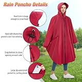 BTNEEU Regenponcho Damen Regencape Wasserdicht mit Reißverschluss Rain Poncho Festival Wiederverwendbar Regenmantel mit Kapuze und Ärmeln Regenjacke Fahrrad Lang für Wandern Camping Draussen (Rot)