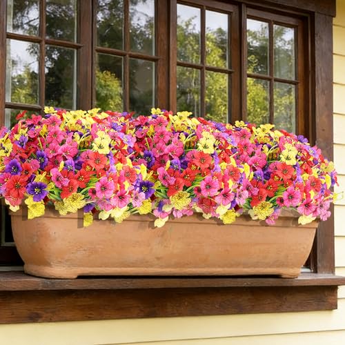 Sahoottie 16 Bundles Colorful Artificial Flowers for Outdoors Realistic Fake Silk Flowers Faux Plants for Summer Outside Garden Porch Window Box Planters Home Farmhouse (4 Colors)