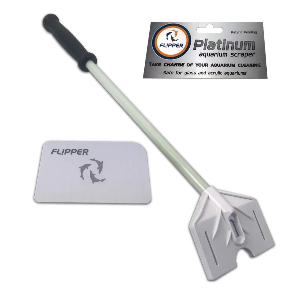 FL!PPERFlipper Platinum Scraper and Fish Tank Cleaner with Serrated Blade for Glass and Acrylic | Hand Algae Remover for Aquariums Professional Fish Tank Accessories | 18” Rigid Shaft