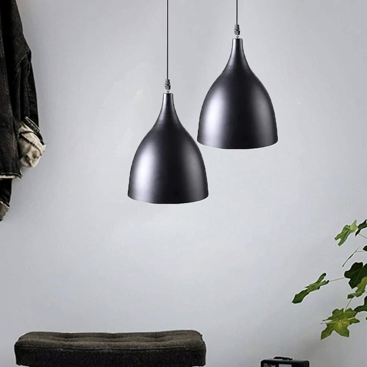 WHITERAY Traditional Round Black Aluminum Metallic Decorative Hanging Lights Set Pendant Ceiling Light Classic lamp for Kitchen Dining Living Room Bedroom Bathroom ((6" Shade (Pack of 2) with Bulb)-image-40