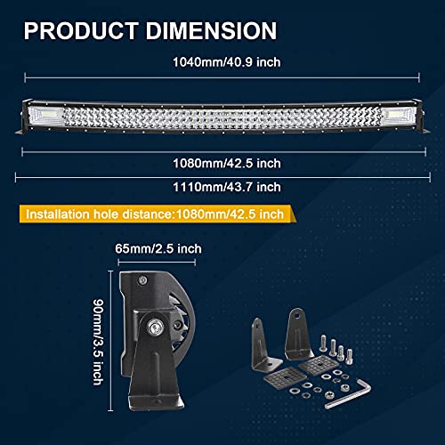Image of Willpower 42 inch Triple Row LED Light Bar with Wiring Harness Kit, White, Plastic, Aluminum