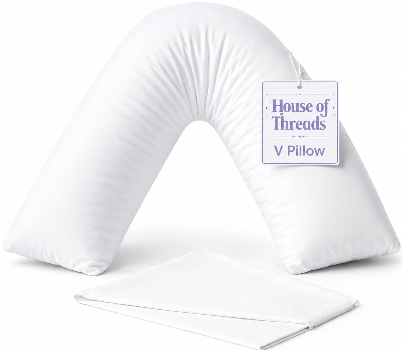 House Of Threads White Ht V Pillow | 100% Virgin Hollowfibre V Shaped Pillow | Hypoallergenic Triangle Pillow For Pregnancy & Maternity | Orthopedic Support For Neck & Back Pain Relief