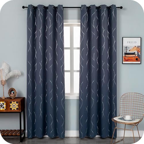 GIRASOLE HOME Paire de rideaux Capri occultants thermiques doux motif tressé argenté 2 panneaux avec œillets (gris, 140 x 290 cm)