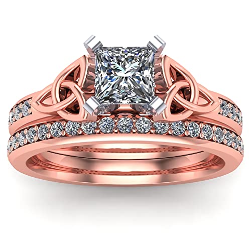 Engagement Ring for Women Bridal Ring Set 1-2/5 ct. tw. Princess Cut Moissanite or Lab Grown Diamond Engagement Ring Set 10K 14k 18K Gold Celtic Wedding Ring Set for Her Anniversary Promise Rings4