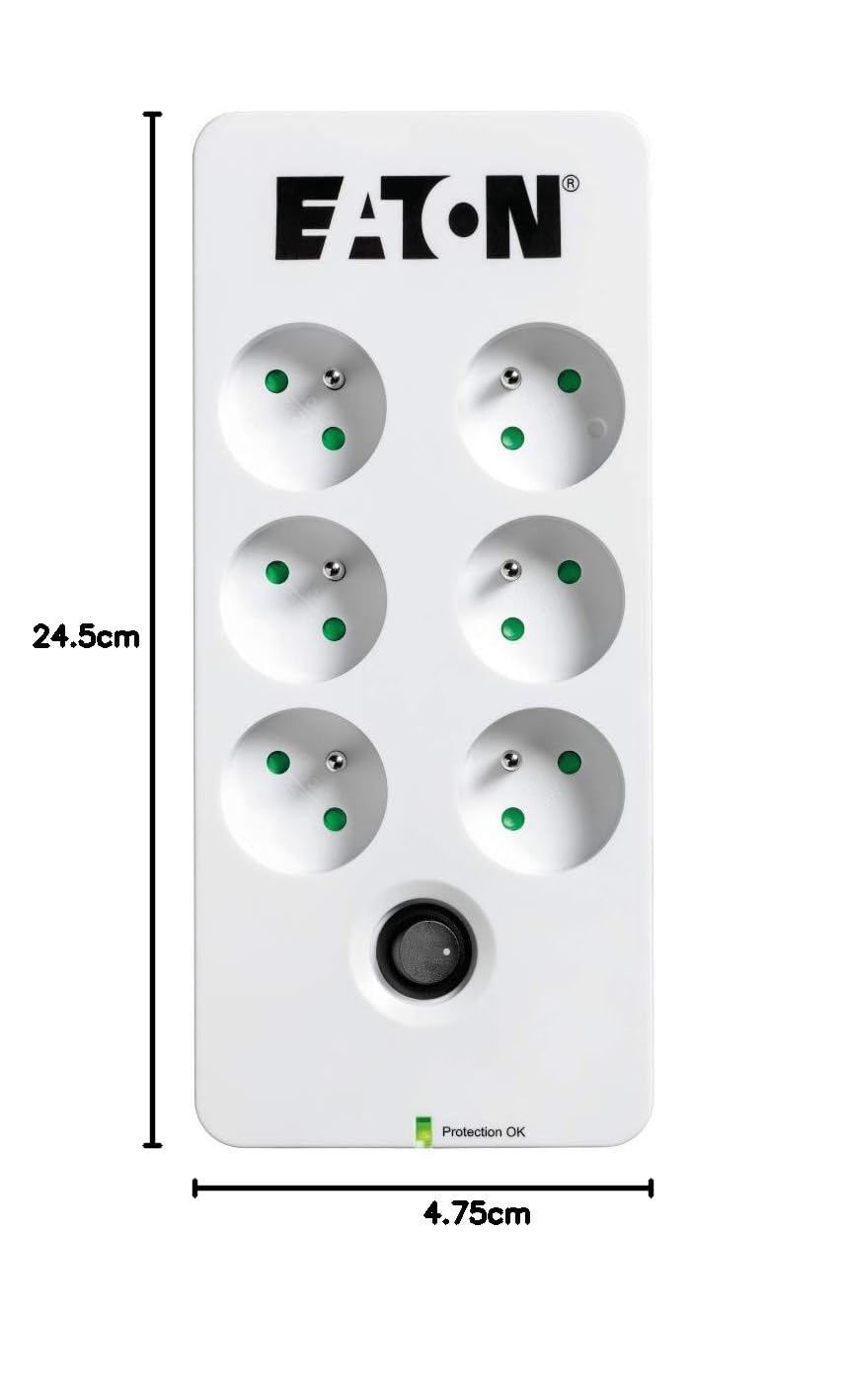 Eaton Protection Box 6 FR – Steckdosenleiste/Überspannungsschutz – 6 französische Steckdosen – Weiß & Schwarz (PB6F)