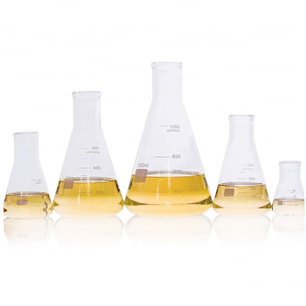 PartyKindom 5piezas Erlenmeyer De Vidrio Borosilicato Con Cuello Frascos Conical Triangular Para Laboratorio