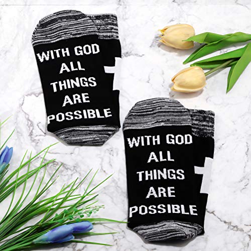 JXGZSO Motivational Christian Socks Cross Inspirational Gift With God All Things Are Possible Religious Gift3