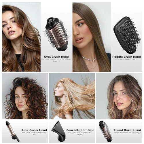 Image of Hair Dryer Brush Set, 5-in-1 Blow Dryer Brush Set, Multi Hot Air Hair Styler for Salon Blowouts, Smooth Curls, Volumizing and Straightening, Sleek and Less Frizz, Rose Gold