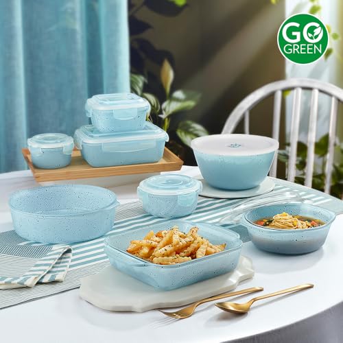 Image of Borosil 750ml Serving & Mixing Bowl with Lid | Made in India Borosilicate Glass Bowl for Kitchen & Dinning | Bowl for Mixing Dough, Salad, Batter | Microwave & Dishwasher Safe (Blue)