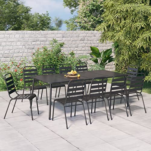 Woonisher 11-TLG. Garten-Essgruppe Anthrazit Stahl Rattan gartenmöbel...